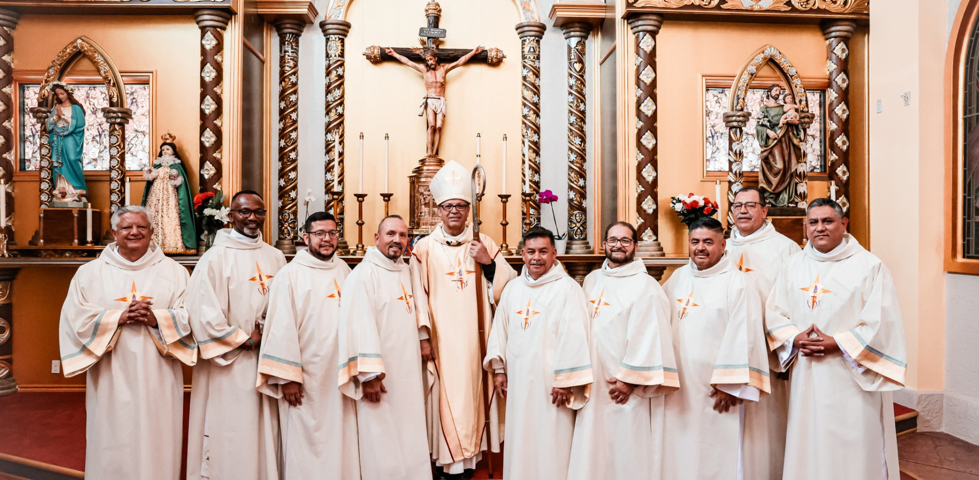 GROUP L-R) Max Barillas, Chukwunedum David Okonkwo, Juan Arreola, Victor Ortega, Bishop Alberto Rojas, Hector Avila, German Gonzalez, Ramon Duran, Martin Correa and Gerardo Vargas.